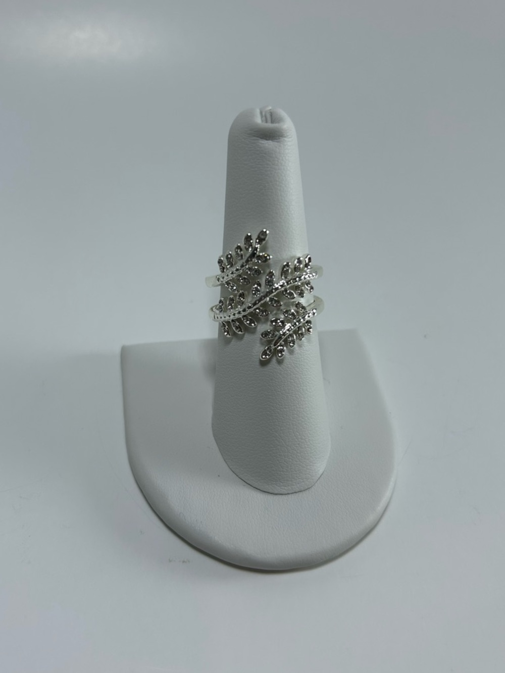 Silver Leaf Crystal Wrap Ring - Women's Jewelry Size 8